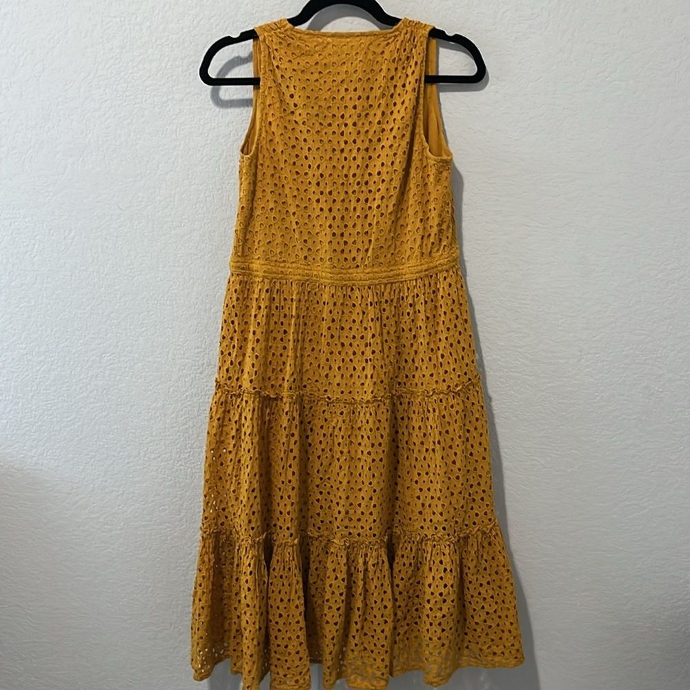 ANTHROPOLOGIE x FRYE Nuri Eyelet Dress Sleeveless Faux Wrap Mustard, Size S - Picture 8 of 11